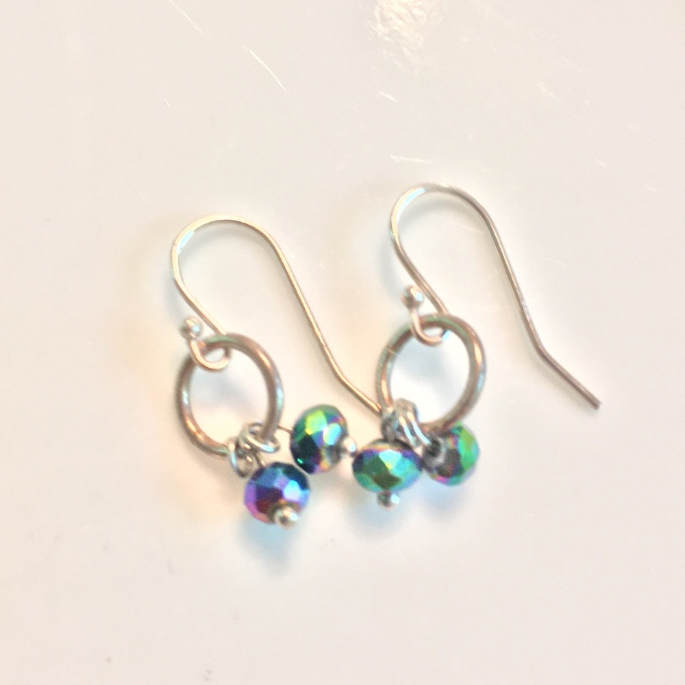 ARTISAN Faceted Vintage Peacock glass bead Doublet Sterling silver Earrings - Picture 6 of 7